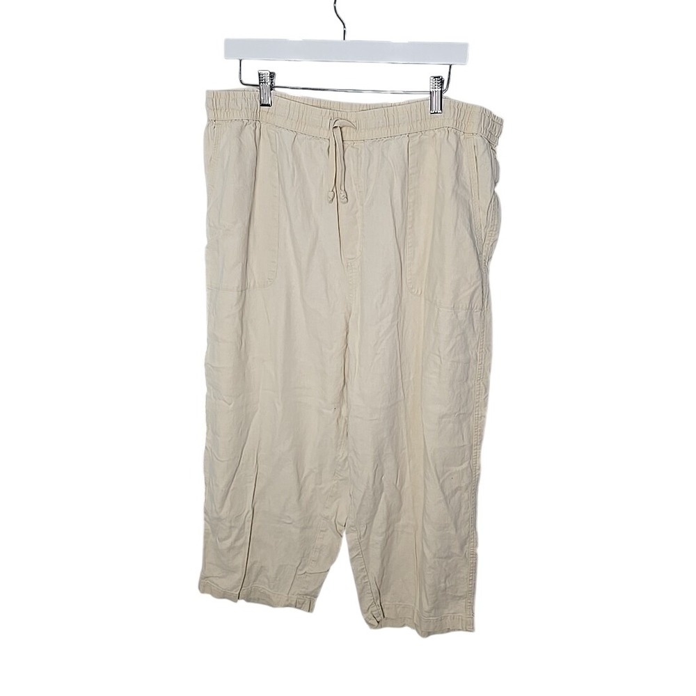 Lucky Brand Womens Pull On Linen Blend Pants XL Beige‎ Coastal Travel Beach